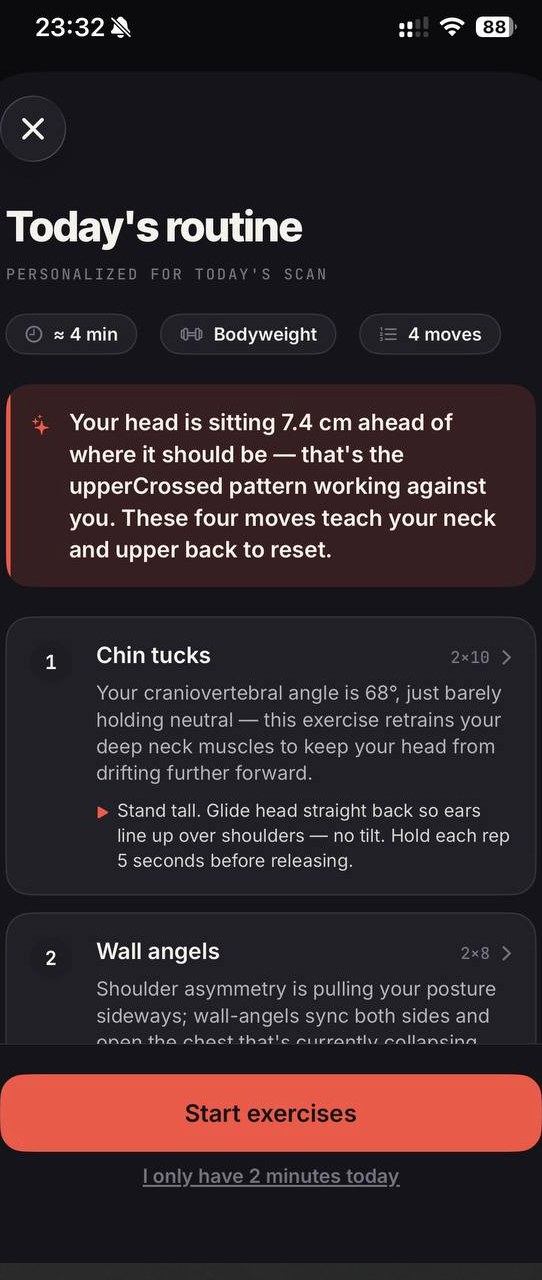 Pre-session card with AI rationale for today's chosen routine